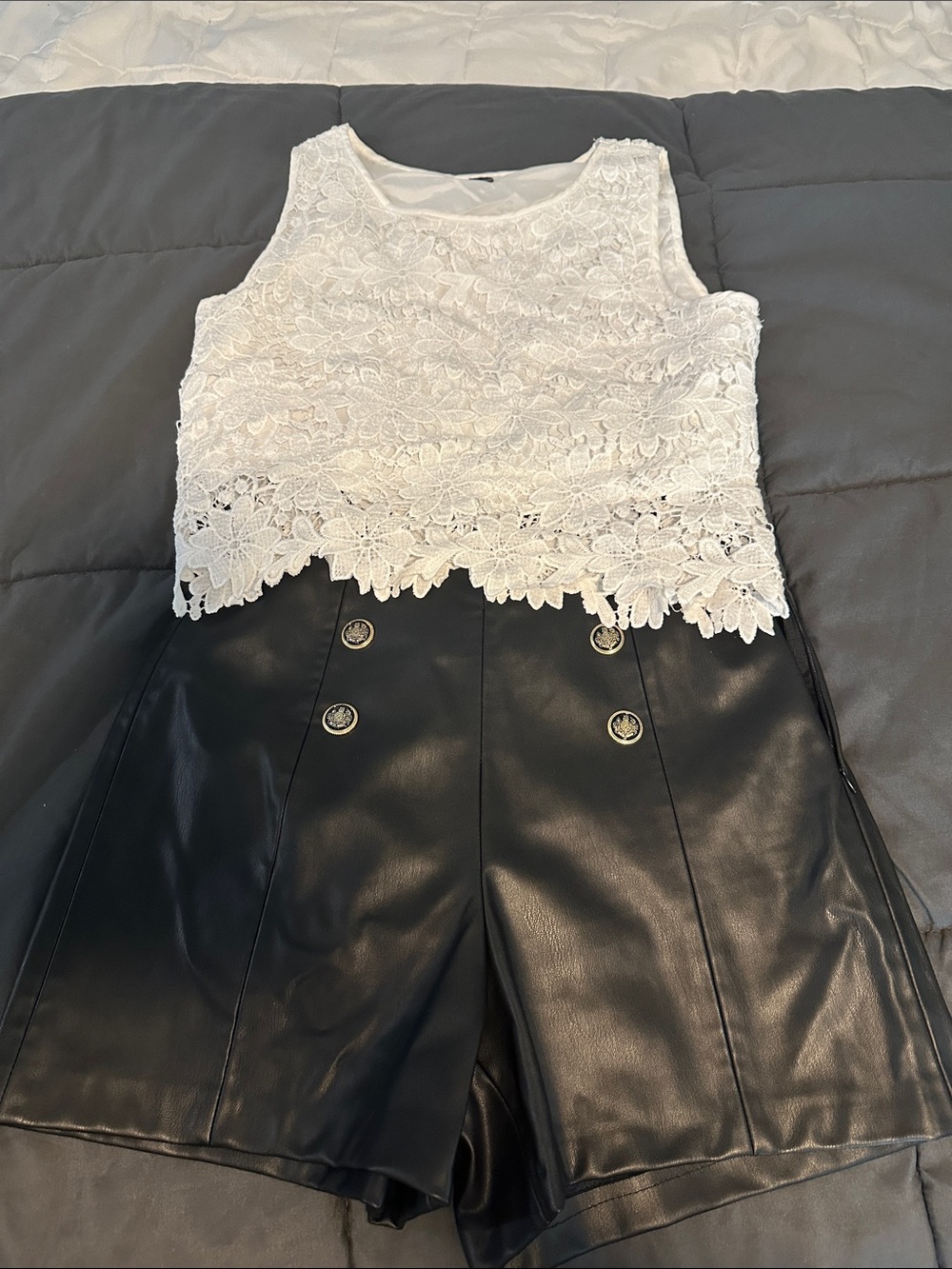 Zara Black Faux Leather High-Waist Shorts with Gold Buttons